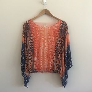 Orange and blue poncho style Chicos blouse